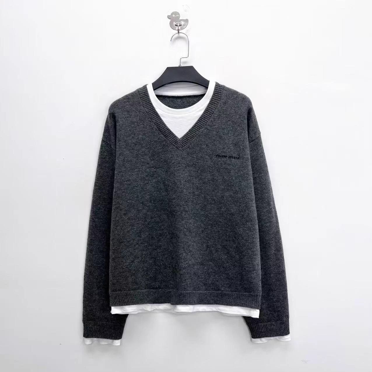 Miu Miu MIU MIU Slate Gray Logo Layered Knit Sweater 48 Unisex Size XL / US 12-14 / IT 48-50 - 1 Thumbnail