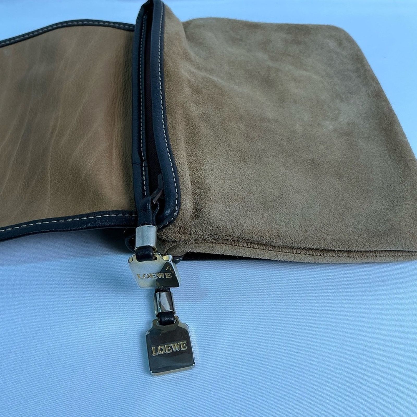 Vintage Loewe Tan Suede Shoulder Crossbody Bag Purse Anagram
