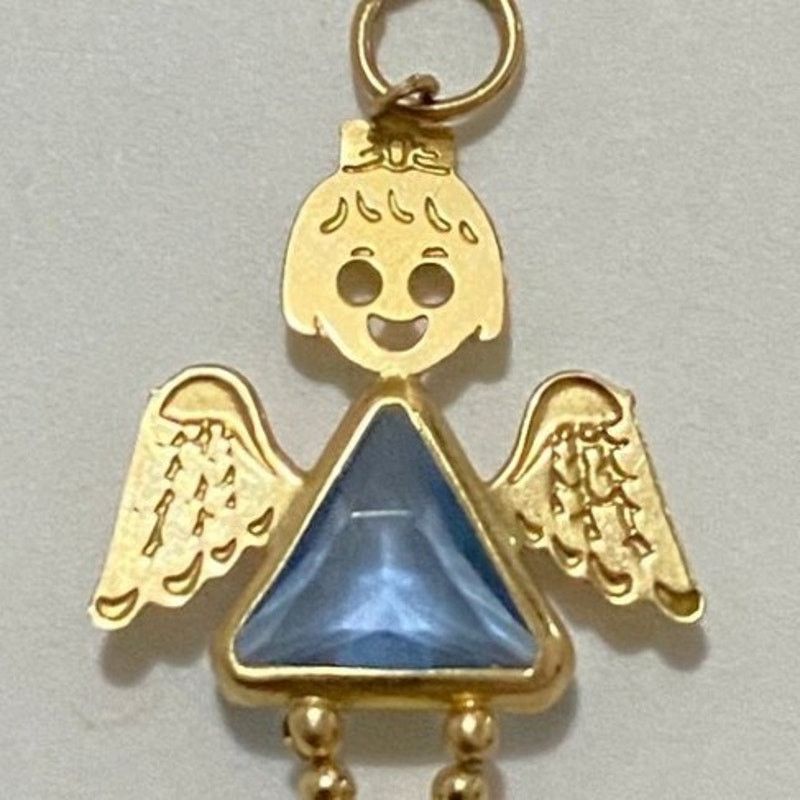 Vintage 14k Yellow Gold Angel Charm Birthstone Aquamarine Pendant Size ONE SIZE - 5 Thumbnail