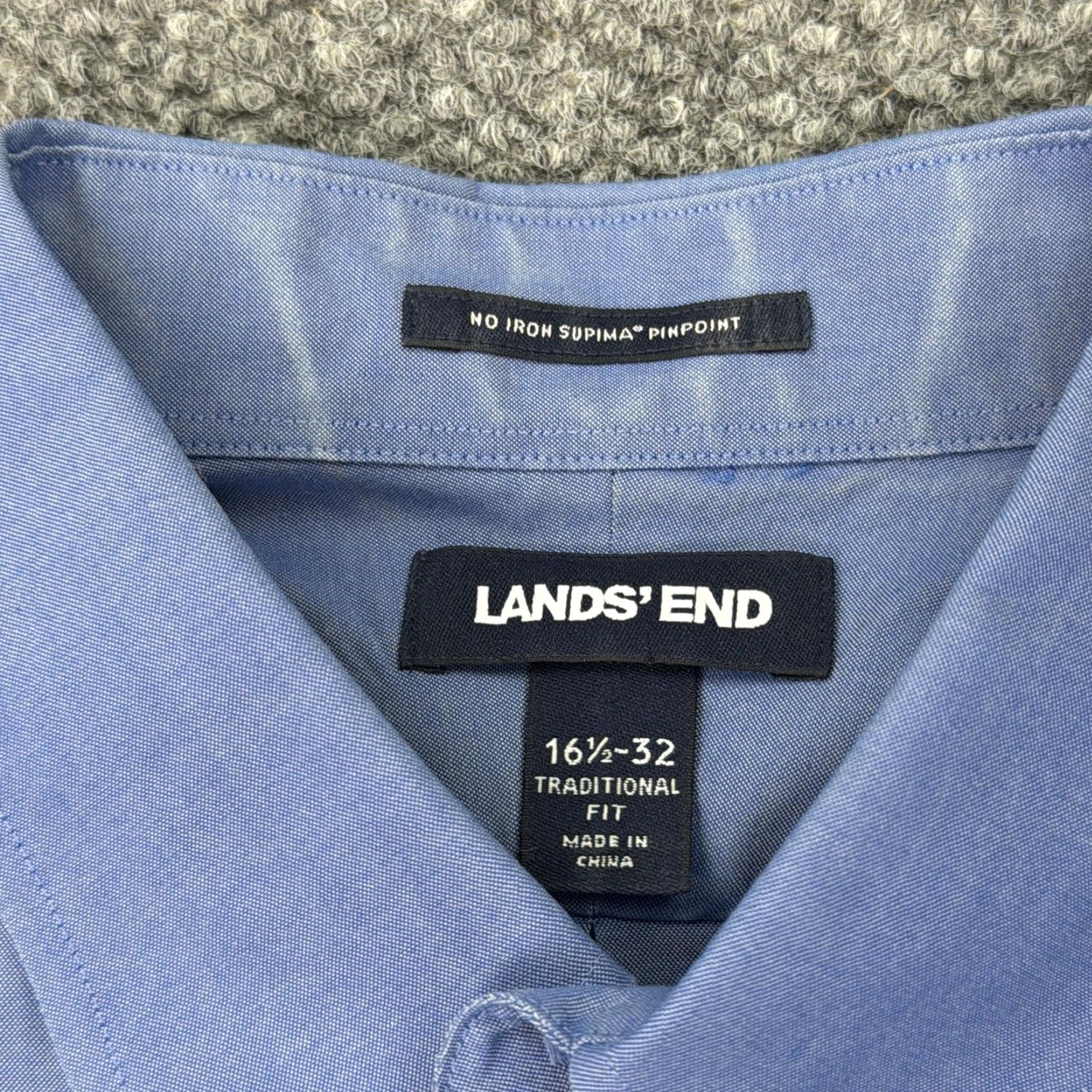 Lands' End Lands' End Dress Shirt Mens 16.5 32/33 Blue No Iron Supima Cotton Button-Down Shirt (Classic Fit) Mens Size 46R - 4 Thumbnail