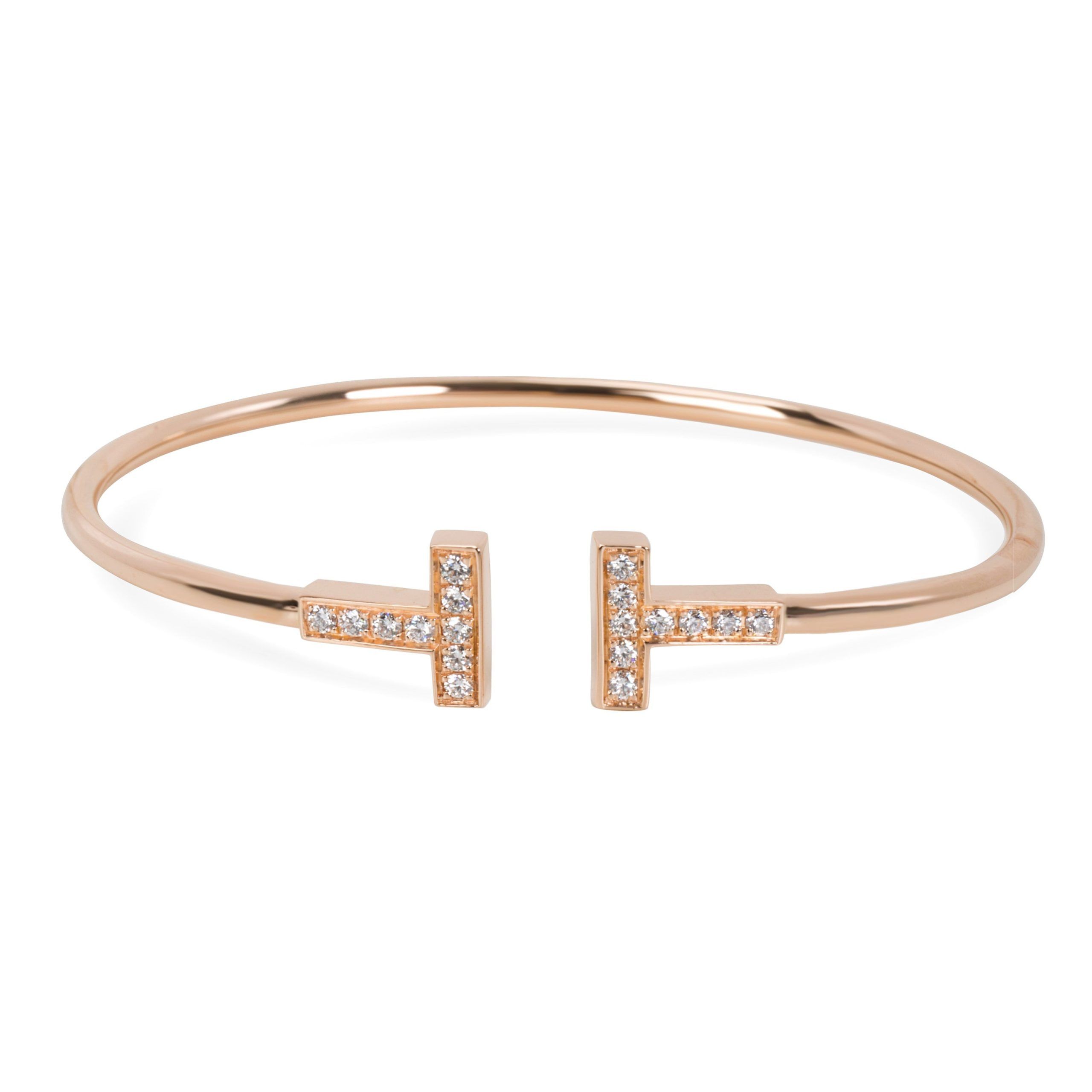 image of Tiffany Co Tiffany & Co. T Wire Diamond Bangle In 18K Yellow Gold 0.23Ctw, Women's