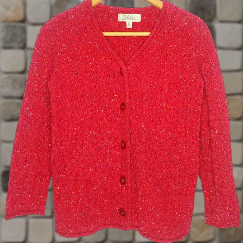 Vintage Cabela's Women Sweater M Red V-Neck Cardigan Roll Hem Pockets Classic Holiday Size M / US 6-8 / IT 42-44 - 1 Thumbnail