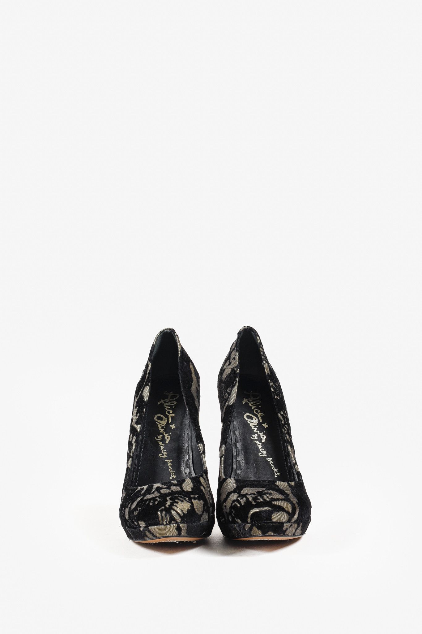 Alice + Olivia Black & Gold Helena Velvet Pumps