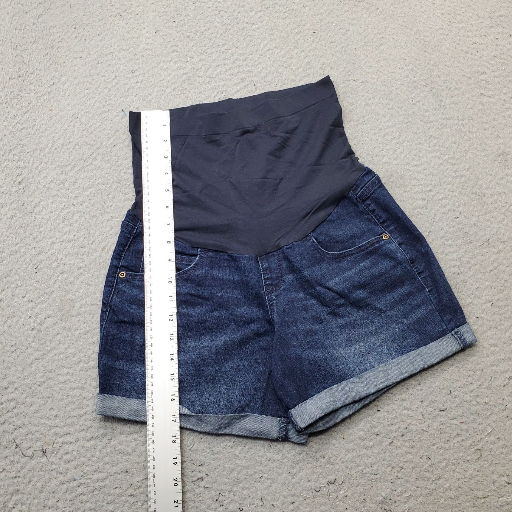 Vintage a:glow Womens 6 Blue Denim Stretch Cuffed Tube Waist Maternity Boyfriend Shorts Shirt? Size 28" / US 6 / IT 42 - 3 Thumbnail