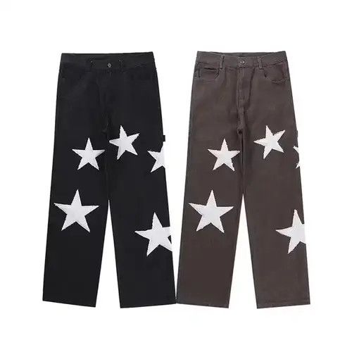 Jean Embroidered Star Patchwork Black Carpenter Y2K Pants Size US 32 / EU 48 - 3 Thumbnail