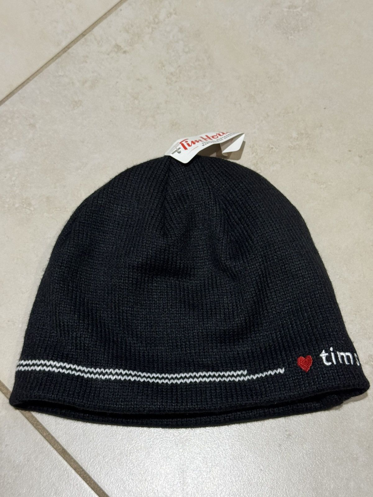 Vintage Vintage Tim Hortons Coffee Beanie I Love Tims Stripe Black Size ONE SIZE - 3 Thumbnail