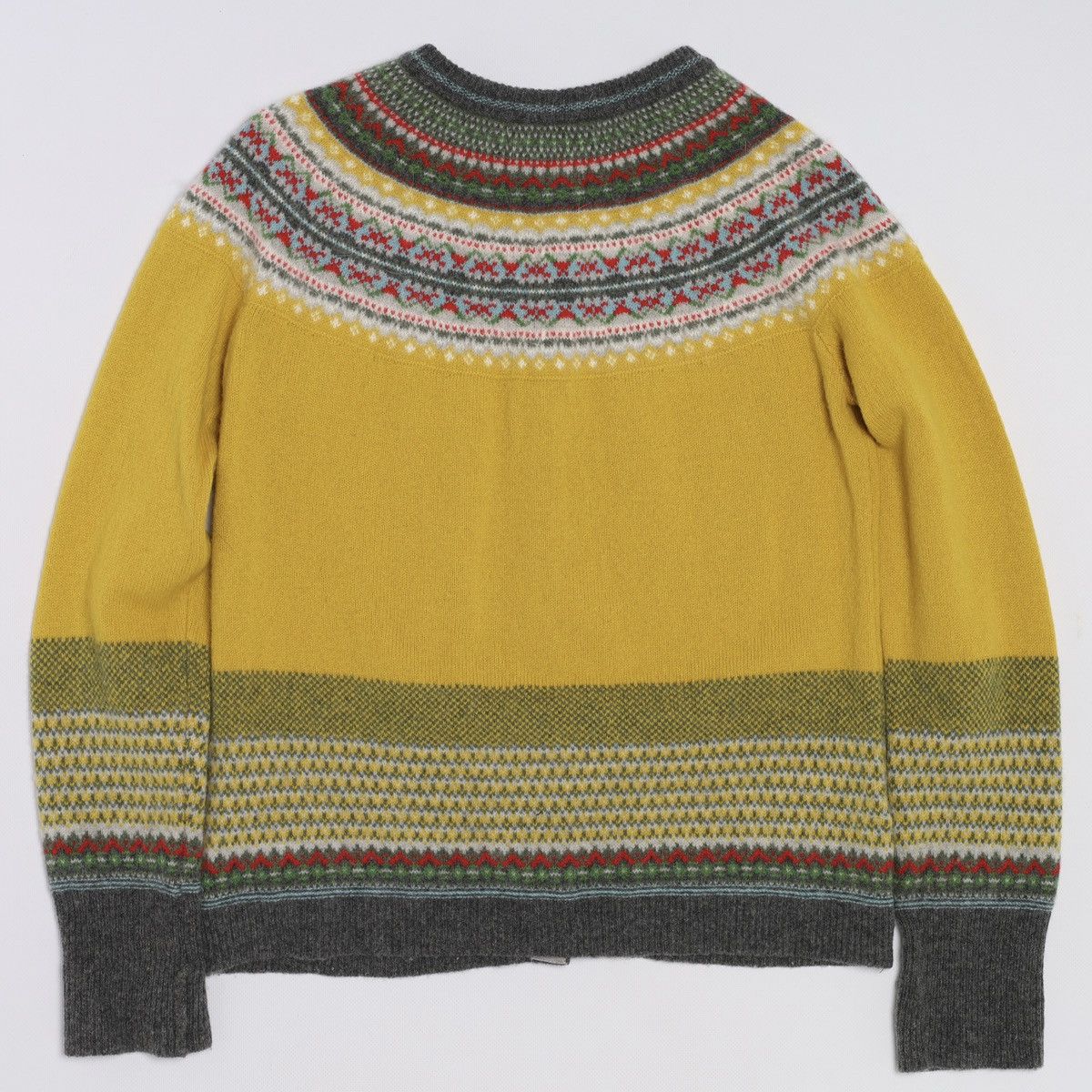 Other Eribe Scotland Fair Isle Pattern Cardigan Sweater Wool Yello Size L / US 10 / IT 46 - 2 Thumbnail