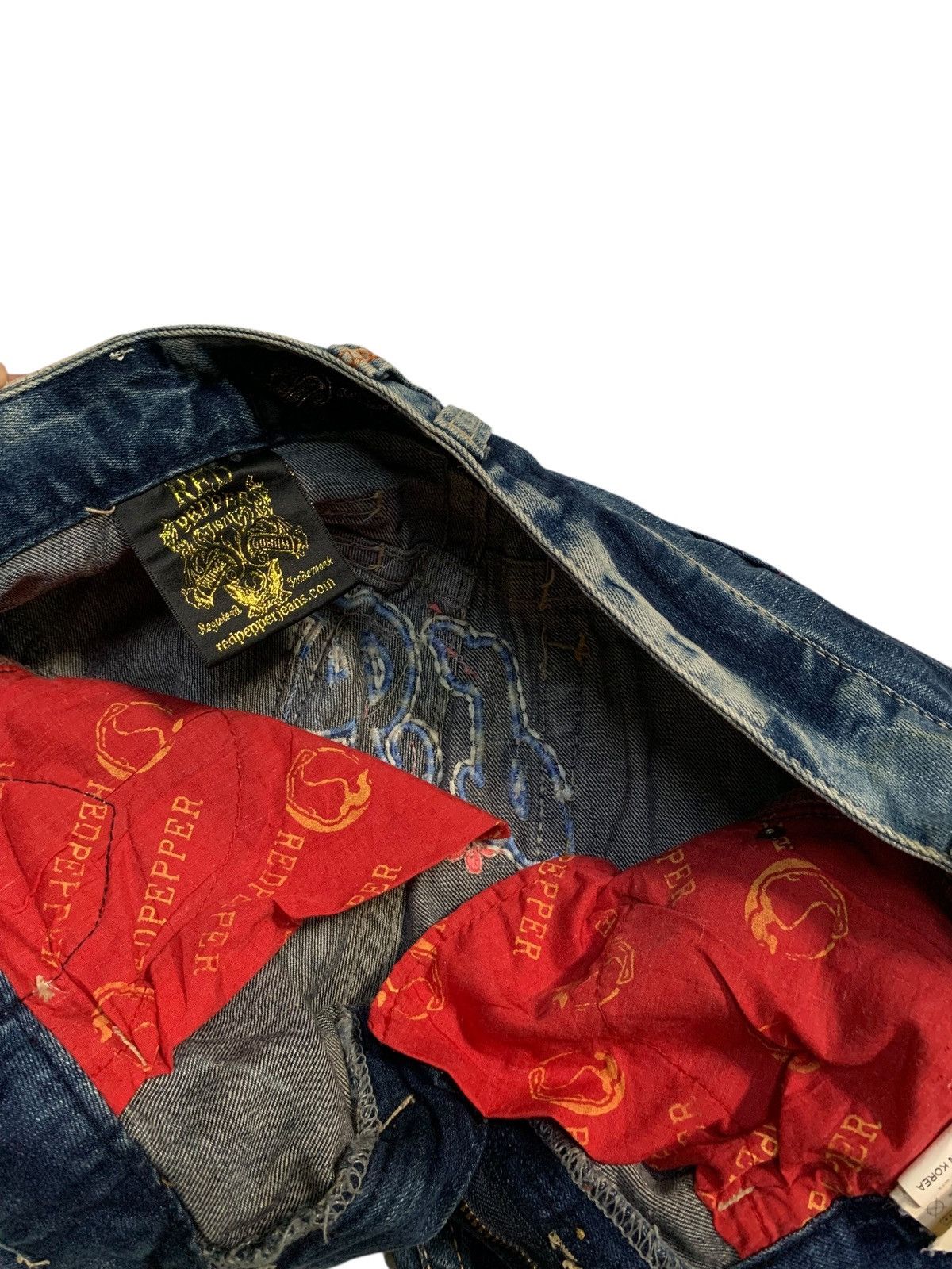 If Six Was Nine Flare Red papper Japanese Punk Skull Distressed Denim Size US 31 - 18 Thumbnail