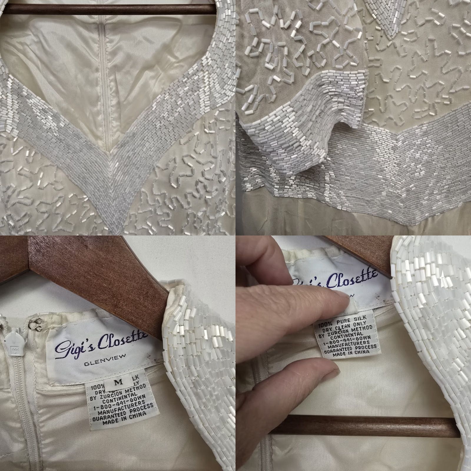 VINTAGE Gigi's Closet Beaded Silk Wedding Dress Long Gown Womens M 100% Silk Off the Shoulder Ivory Ball Gown Wedding Dress 1990s Womens (M)