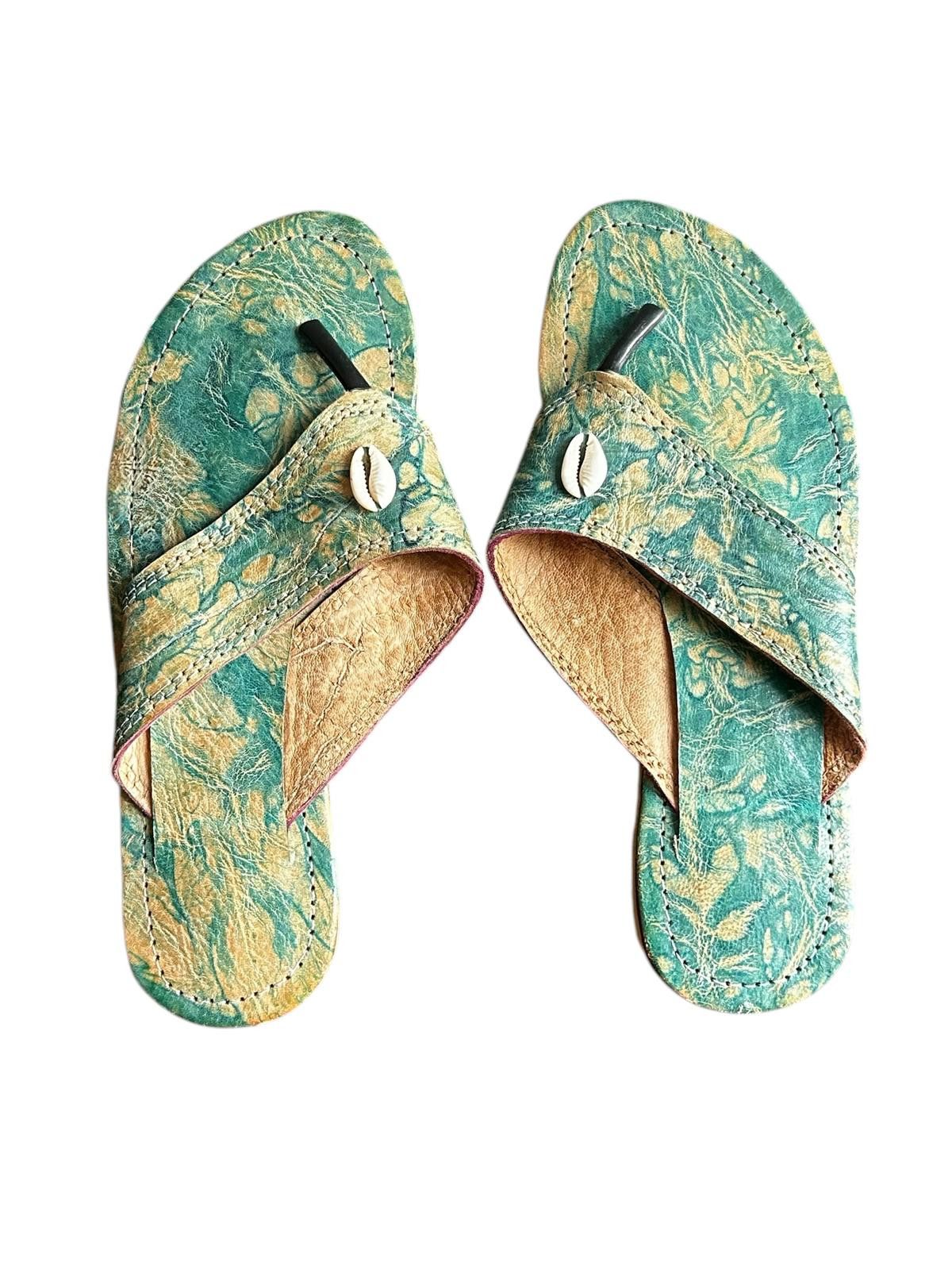 Designer Handcrafted Leather Flip Flops with Shell Detail Size US 6 / IT 36 - 1 Thumbnail