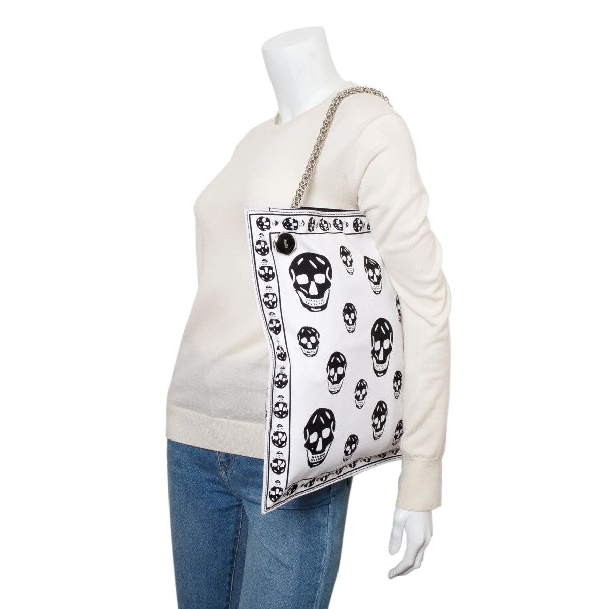 Alexander McQueen Alexander McQueen White/Black Skull Canvas Tote Bag Size ONE SIZE - 2 Thumbnail