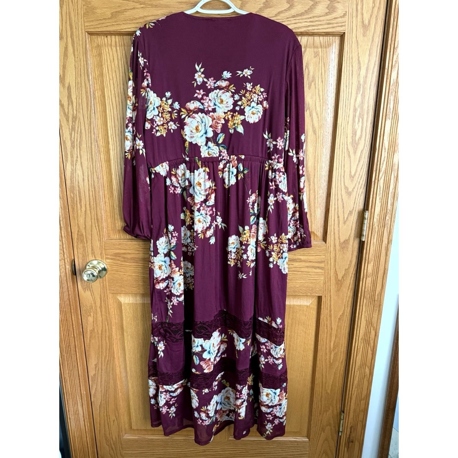 Vintage Maxi Dress Womens 2X Burgundy Floral Romantic Coquette Cottage Core Beige Size XXL / US 16-18 / IT 52-54 - 2 Thumbnail