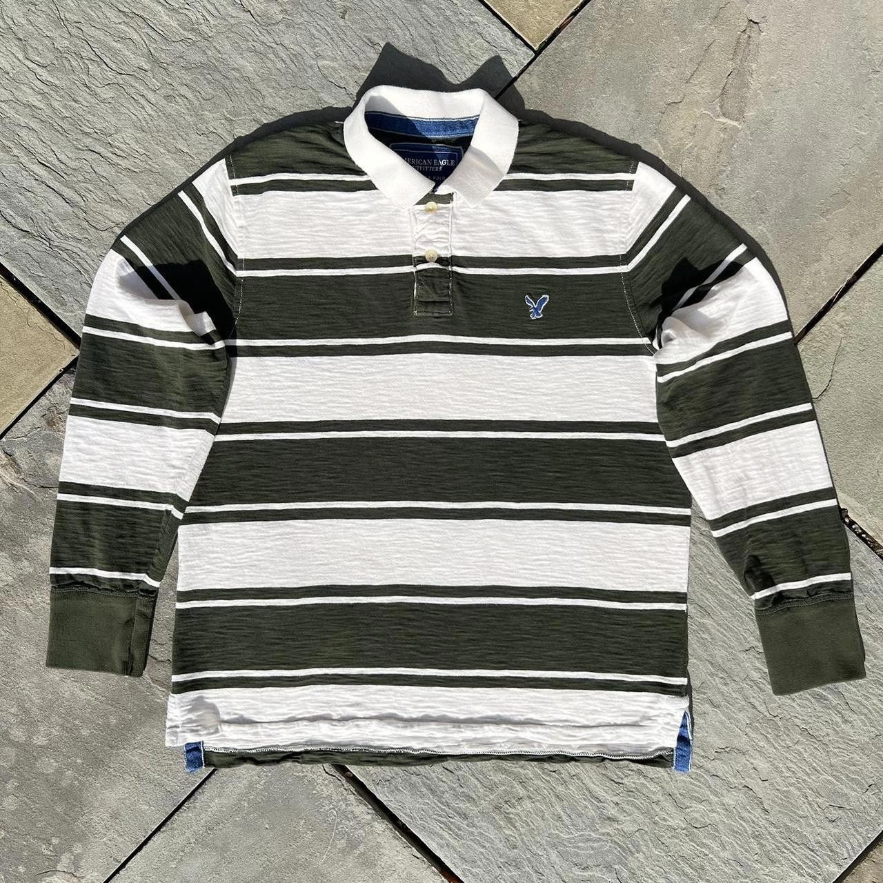 American Eagle Outfitters Green and White Thick Striped Slub Rugby Polo Size US XL / EU 56 / 4 - 1 Thumbnail