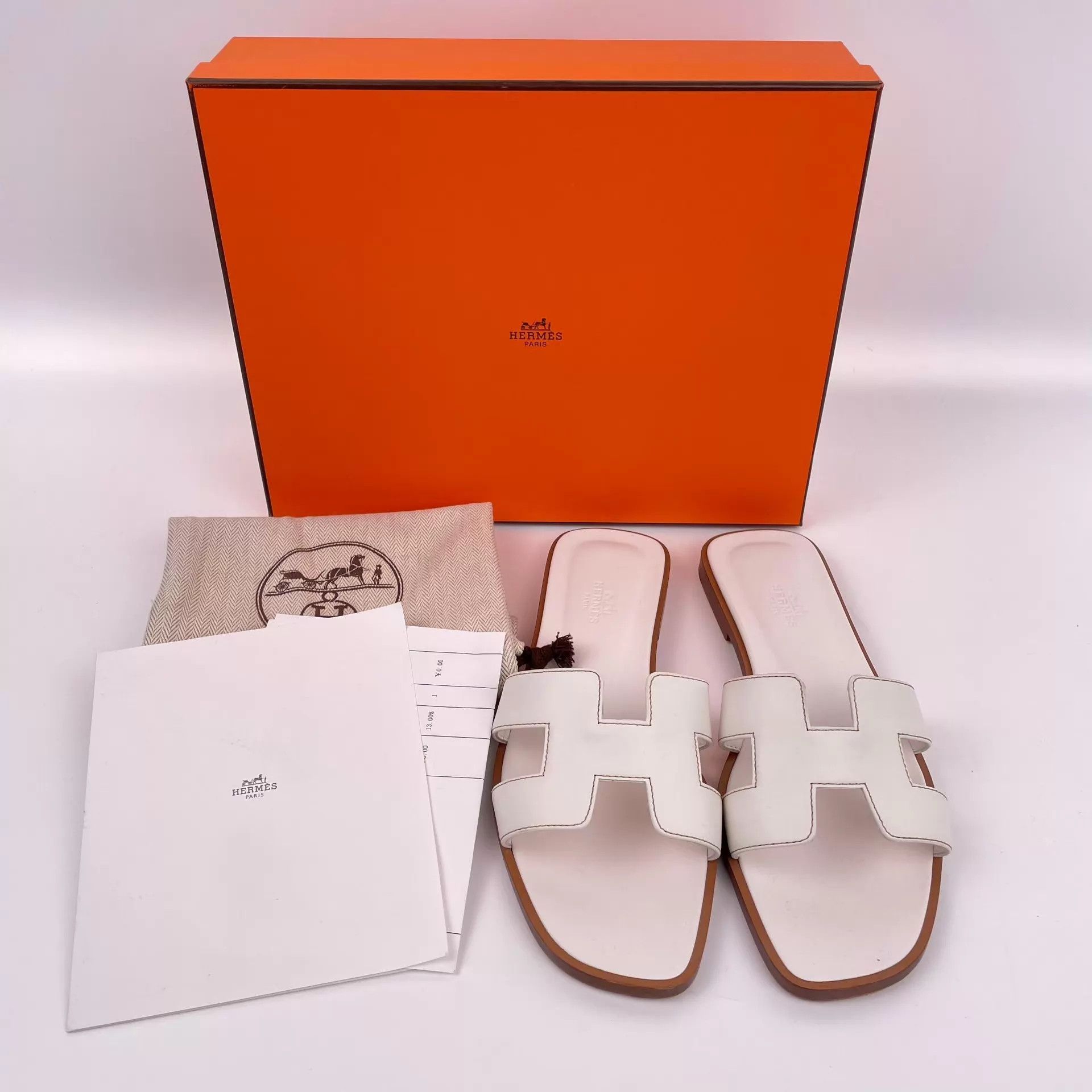 Hermes Hermès H White Leather Slipper Size 38 Size US 7.5 / IT 37.5 - 1 Thumbnail