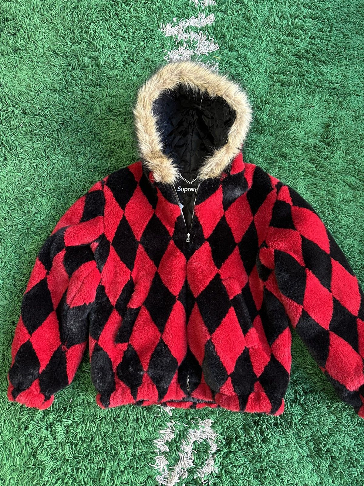 Supreme Supreme Diamond Faux Fur Jacket “Red” | Grailed