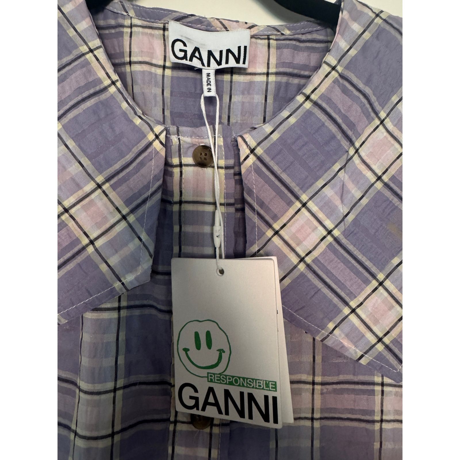 Ganni Ganni NWT Check Persian Violet Sleevless Shirt Size M / US 6-8 / IT 42-44 - 2 Thumbnail