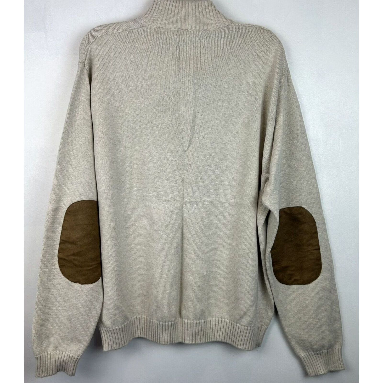 Chaps Chaps Sweater Mens L Ivory Quarter Button Knit Cotton Brown Elbow Patch Read Size US L / EU 52-54 / 3 - 2 Thumbnail