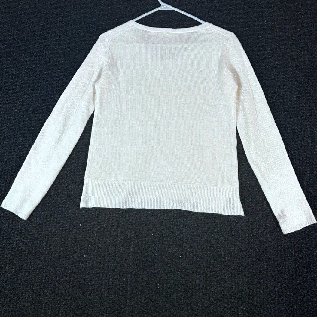 Vintage INHABIT White V Neck Linen Cashmere Blend Sweater Pullover Women Petite Small Knit Pullover V-Neck Pullover Womens 90s Vintage Y2k Size XXS / US 00 / IT 34 - 3 Thumbnail