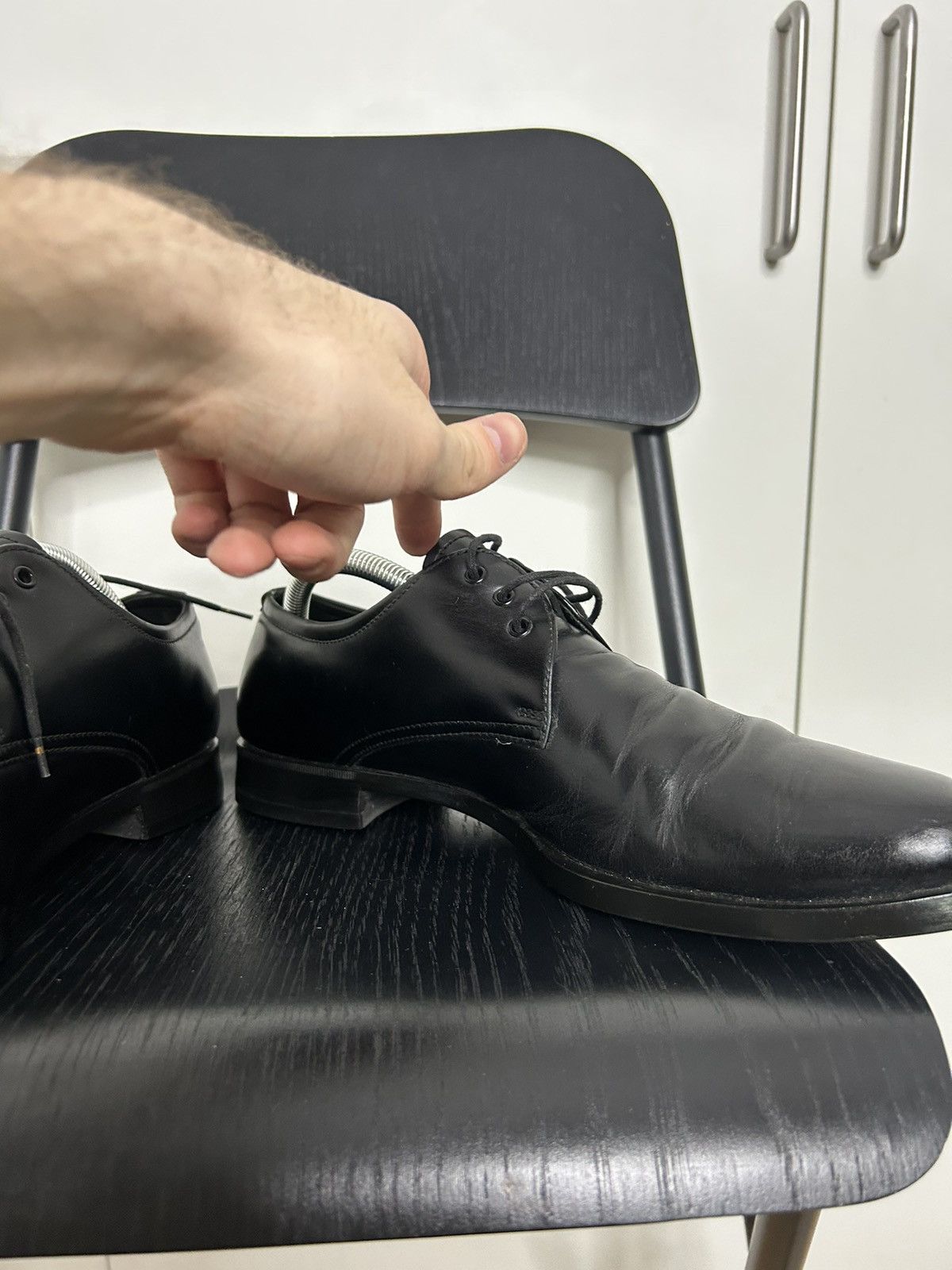 Prada × Vintage Prada Leather Derby Shoes - Black Oxfords Size US 8 / EU 41 - 8 Thumbnail