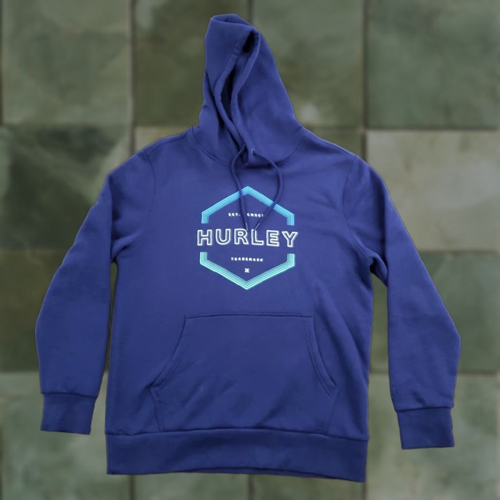 Hurley Hurley Hoodie Mens M Blue Hex Graphic Fleece Pullover Kangaroo Pocket Size US M / EU 48-50 / 2 - 1 Thumbnail