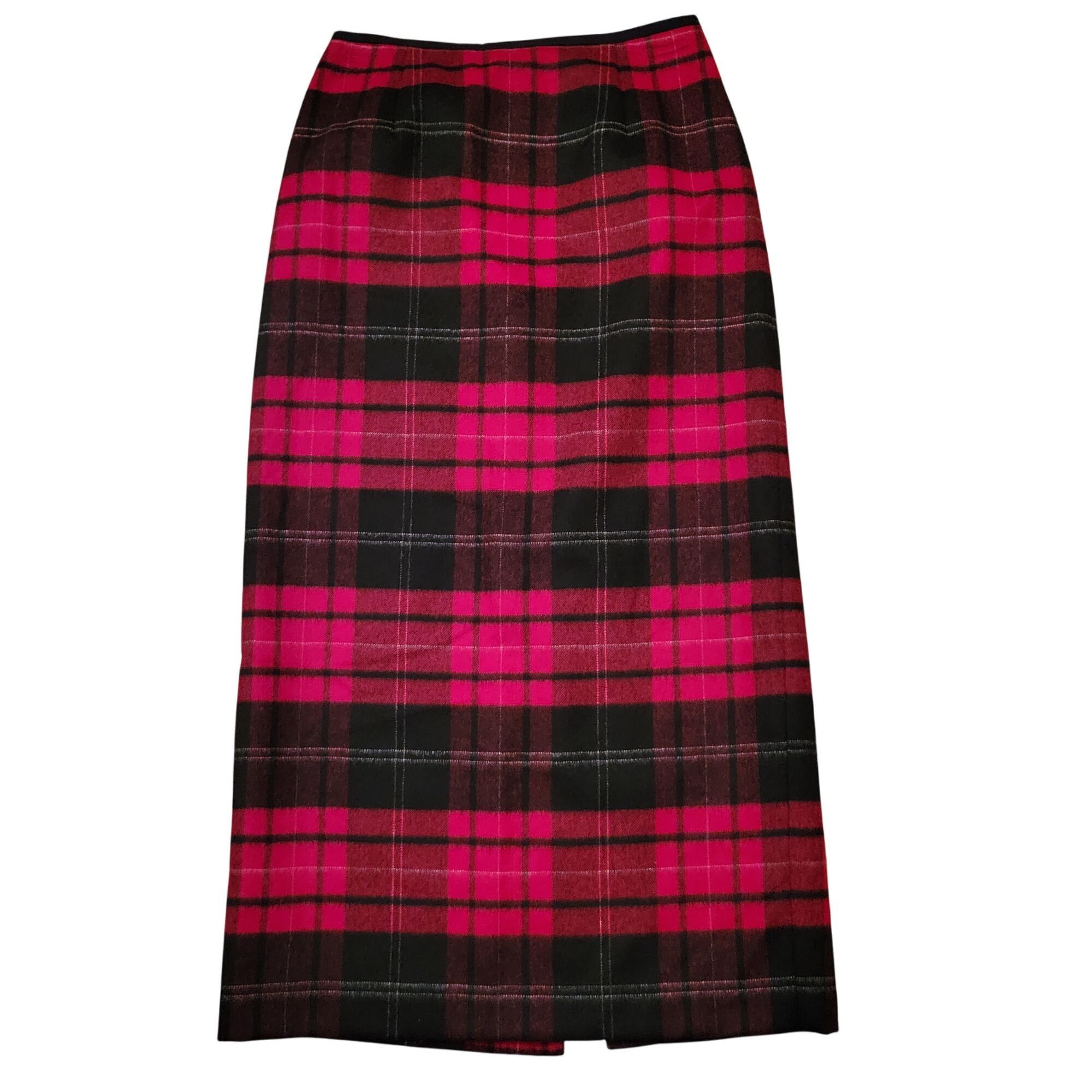 Talbots Talbots 4P Red Black Plaid Wool Maxi Skirt Lined Back Slit W Size 27" / US 4 / IT 40 - 1 Thumbnail