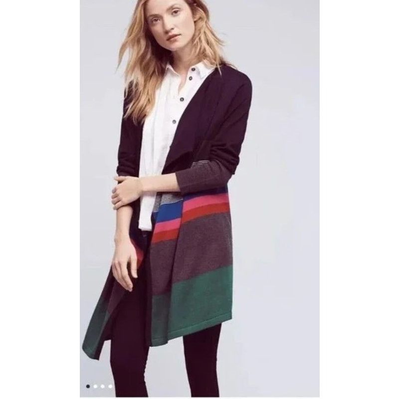 Anthropologie Lili's Closet Anthropologie Junie Striped Square Cardigan Size S / US 4 / IT 40 - 1 Thumbnail