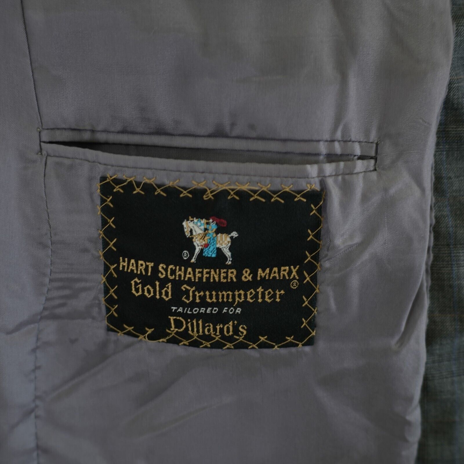 Hart Schaffner Marx Hart Schaffner Marx Gold Trumpeter Wool Gray Plaid W/ Blue W Size 42L - 13 Thumbnail