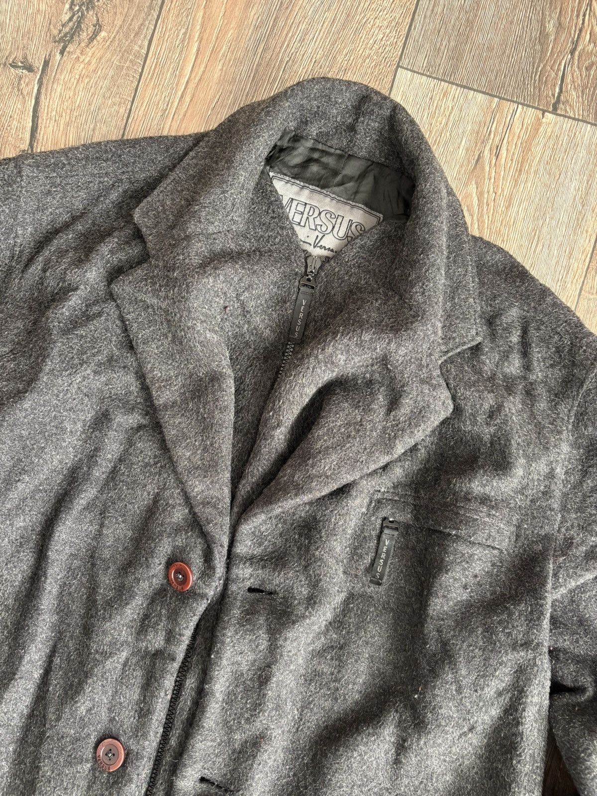 Versace × Versus Versace Vintage 80s Versus Gianni Versace Button/Zip Wool Coat Size US M / EU 48-50 / 2 - 4 Thumbnail