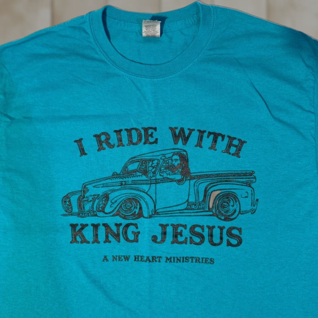 Gildan I Ride With King Jesus Tshirt Dropped Chevy Truck Takuache - L Teal Blue Size US L / EU 52-54 / 3 - 1 Thumbnail