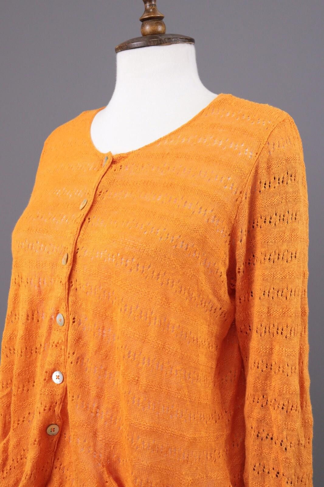 Designer Gudrun Sjoden Orange Linen Cardigan Sweater Size S Size S / US 4 / IT 40 - 6 Thumbnail