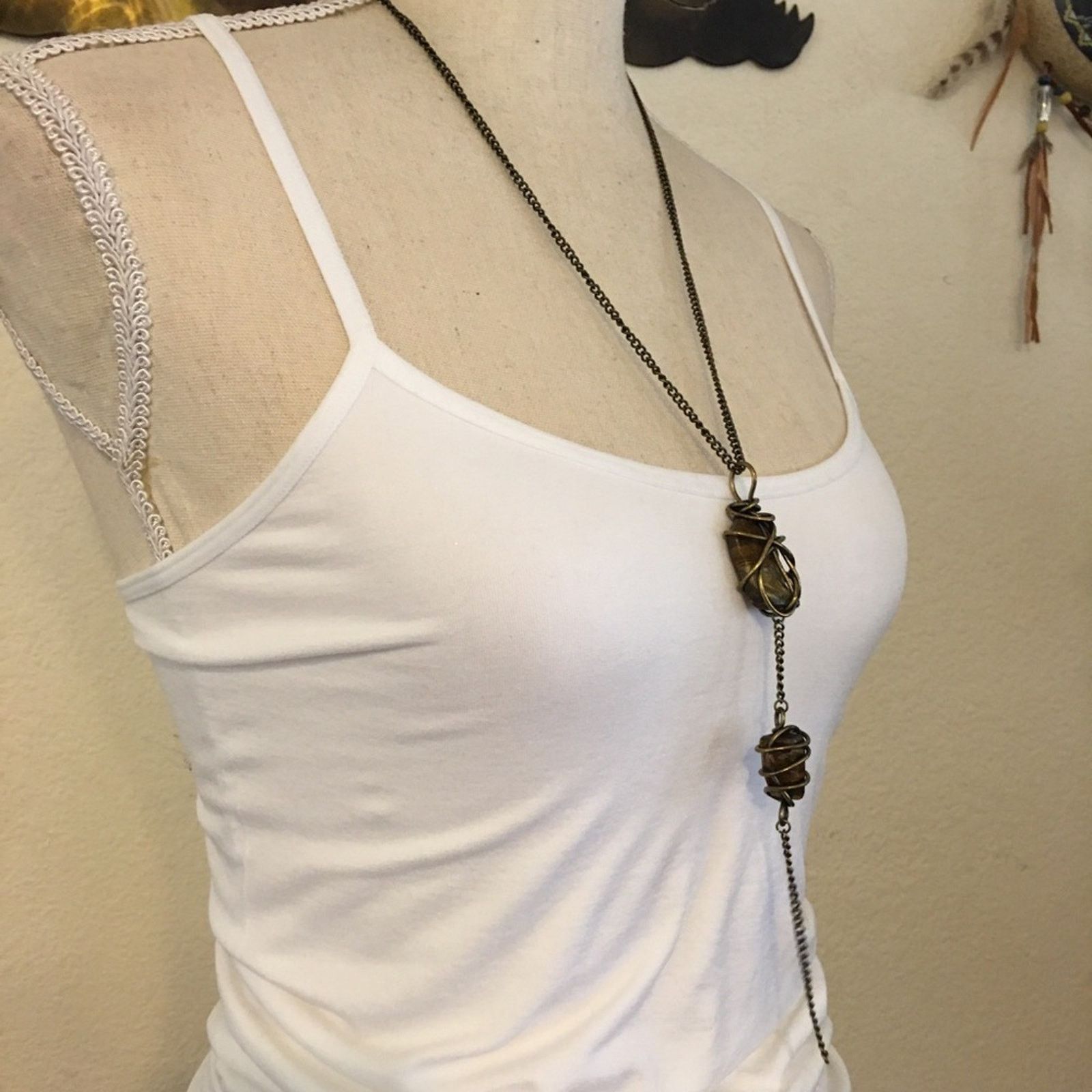 Jewelry Vintage antique gold wire wrapped agate necklace Size ONE SIZE - 2 Thumbnail