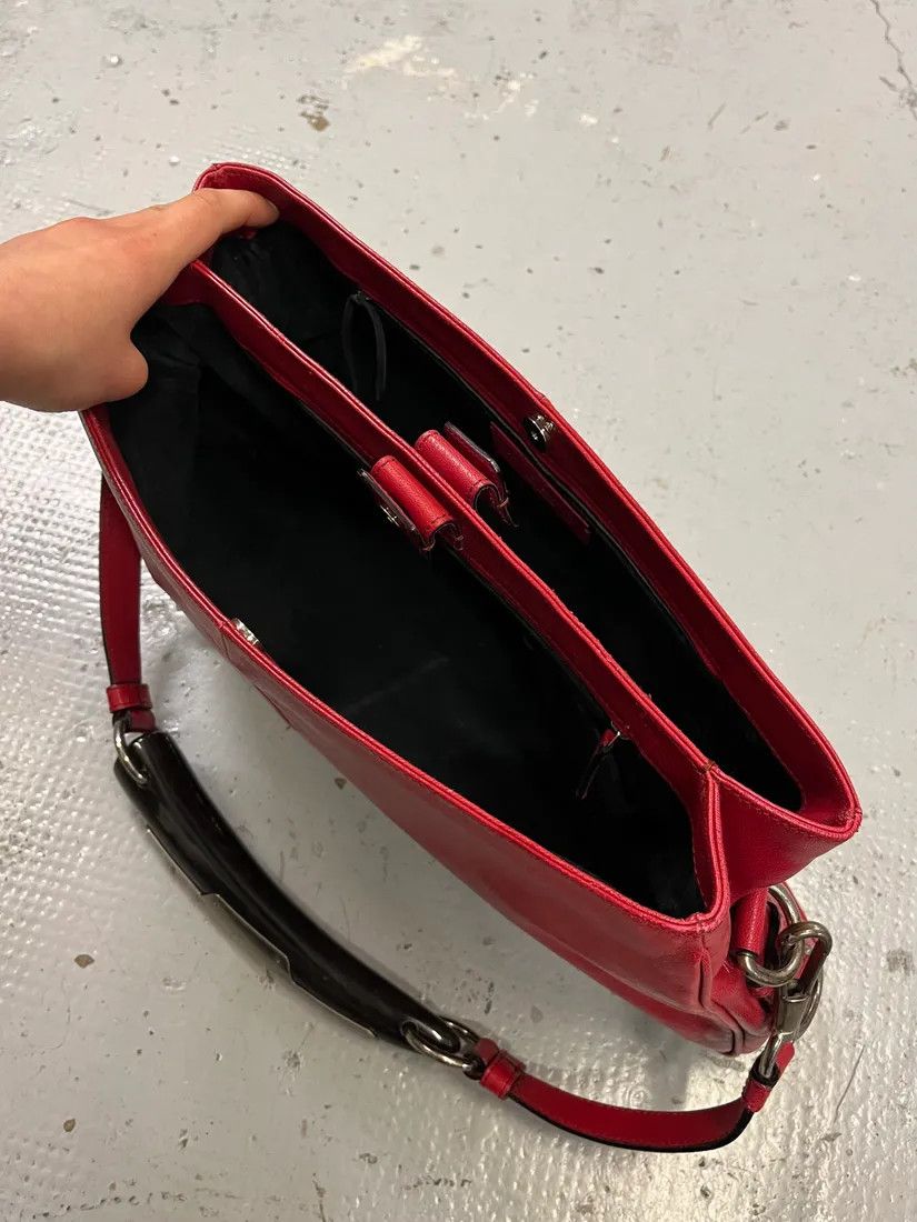 Yves Saint Laurent 2000s Yves Saint Laurent By Tom Ford Red Leather Mombasa Black Horn Handle Bag Size ONE SIZE - 10 Thumbnail