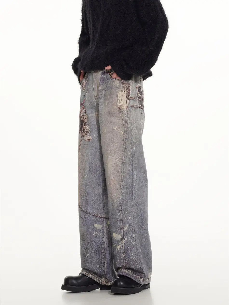 Japanese Brand × Jean Retro loose wide leg printed chain jeans Size US 32 / EU 48 - 4 Thumbnail