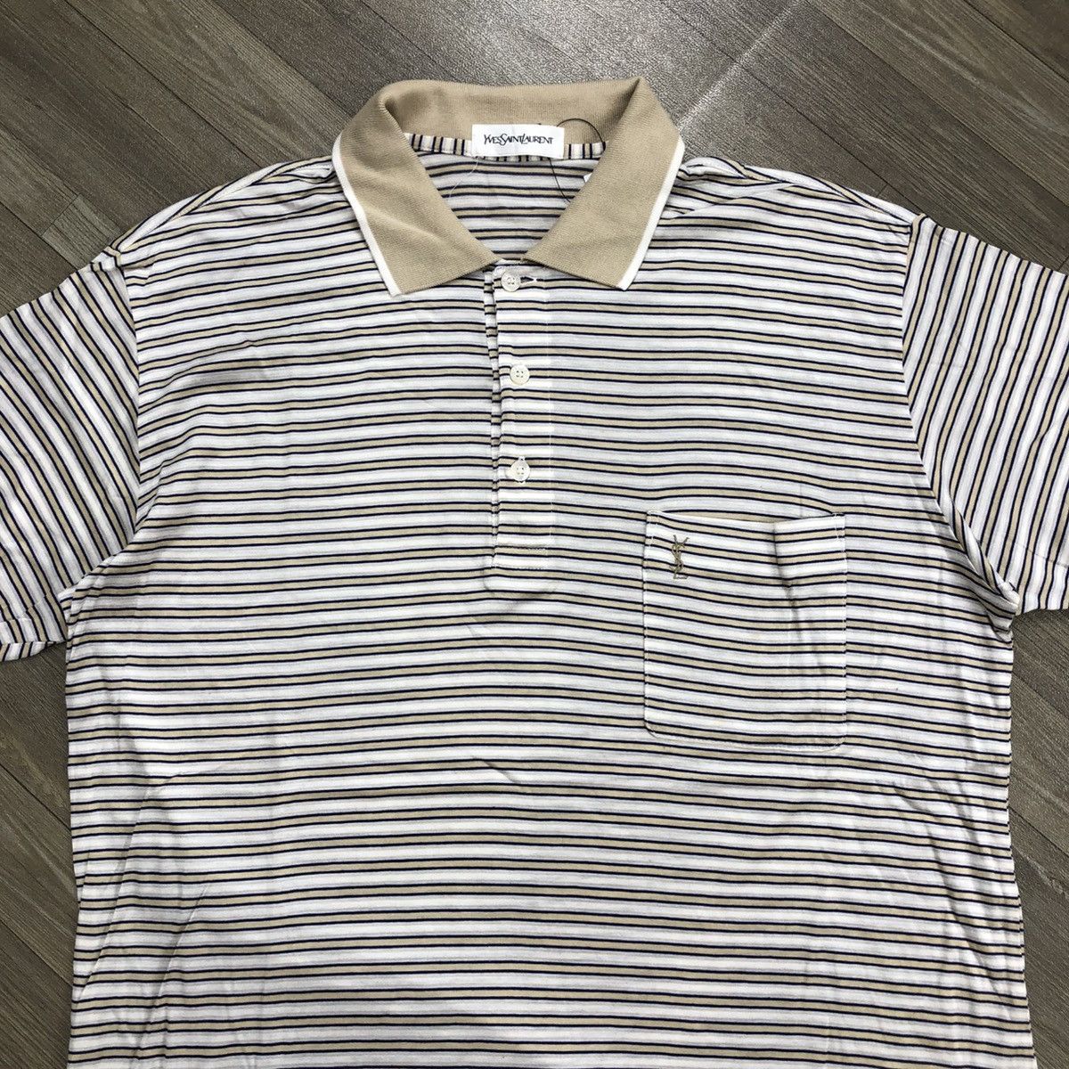 Luxury Yves Saint Laurent Pour Homme YSL Striped Polo Shirt
