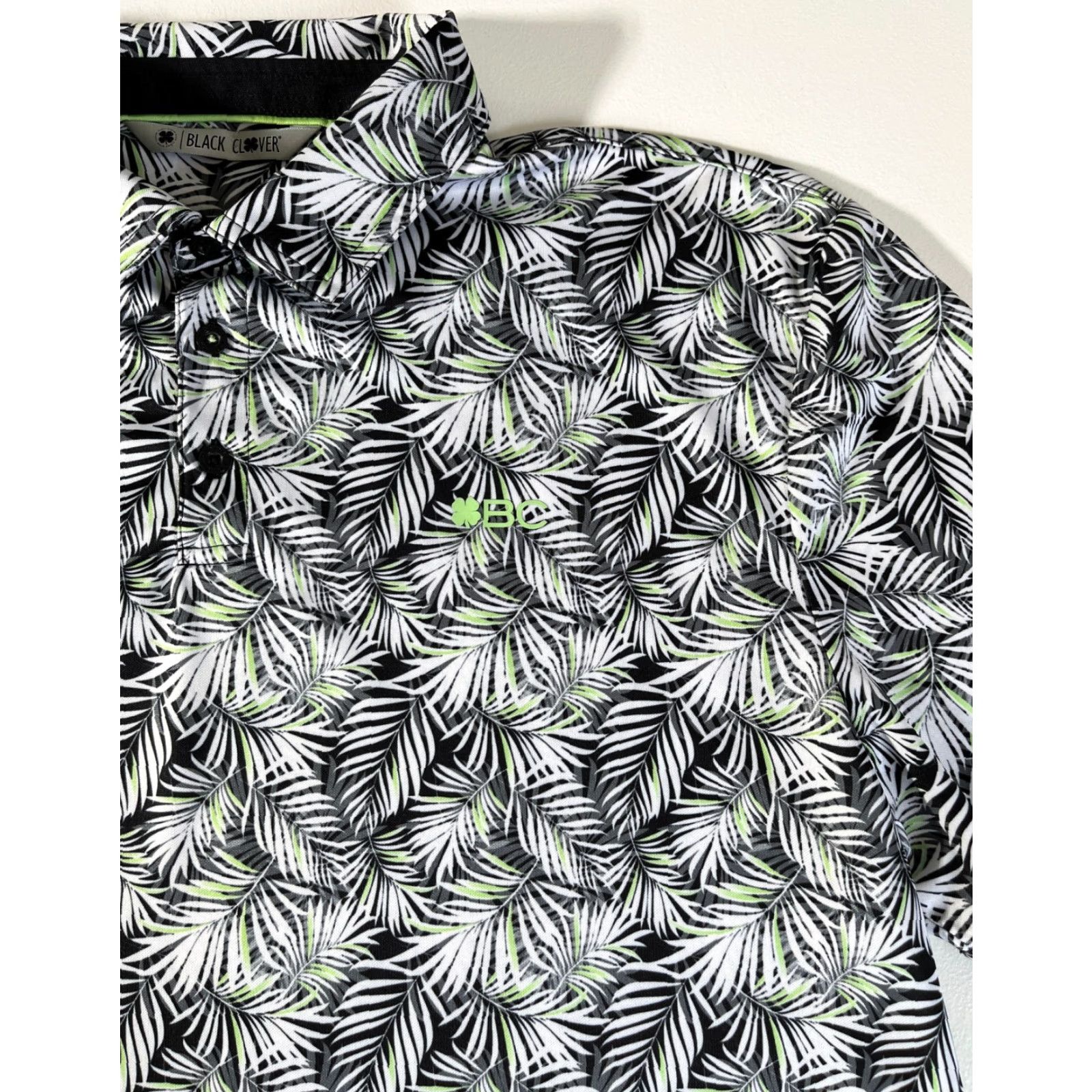 Vintage Black Clover Men's Golf Polo Shirt Club Tropics XL Black White Green Leaves Polo Shirt Mens XL Golf Polo Size US XL / EU 56 / 4 - 4 Thumbnail