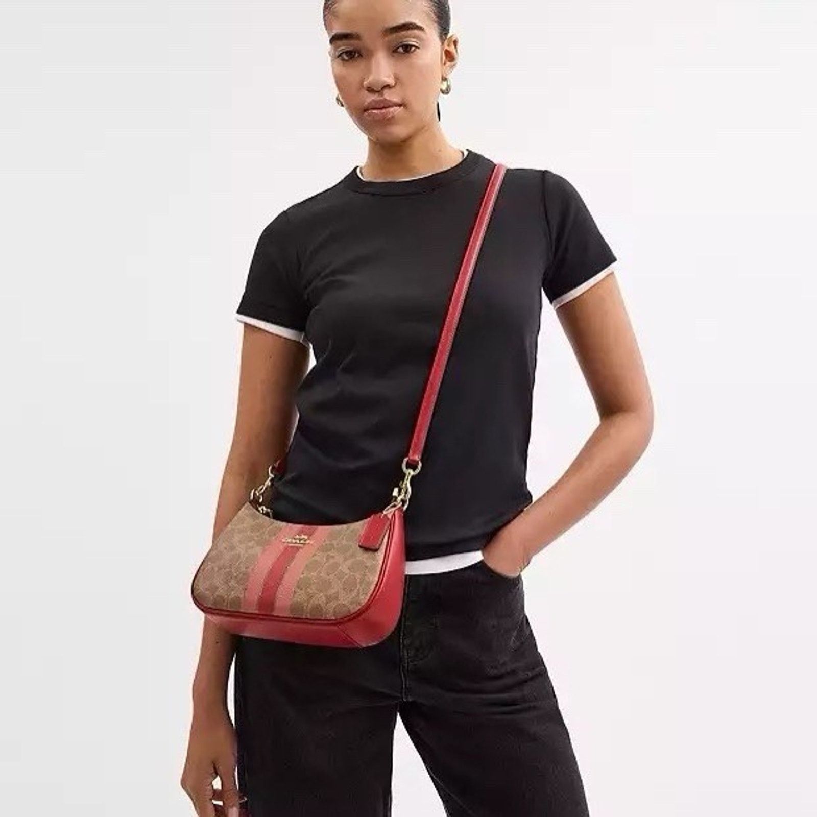 Coach NWT Coach Teri Shoulder Bag With STRIPE CAL81 Gold/Tan Multi Size ONE SIZE - 8 Thumbnail