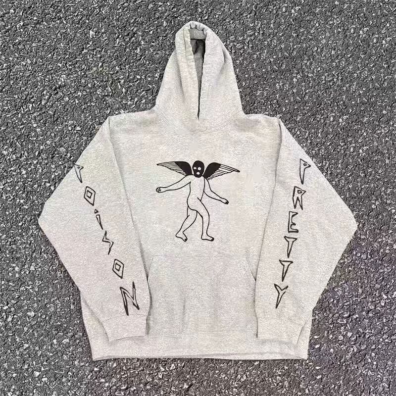 Vintage Gray casual retro angel print hoodie y2k Size US M / EU 48-50 / 2 - 2 Thumbnail