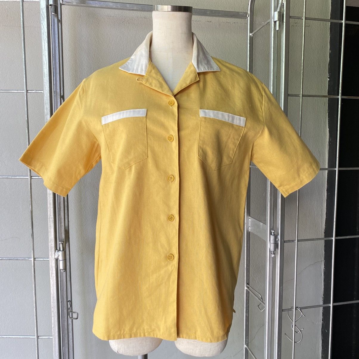 Vintage Girl Girl Yellow Contrast Collar Bowling Shirt Size M / US 6-8 / IT 42-44 - 11 Thumbnail