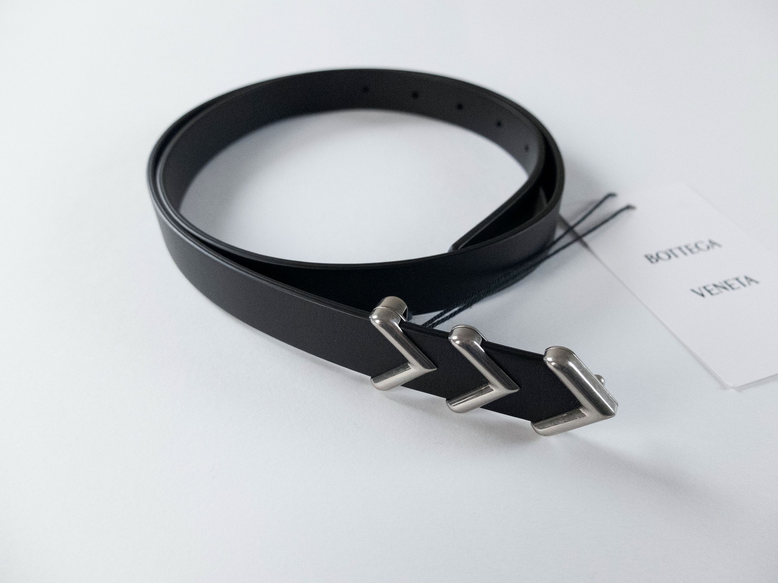 Bottega Veneta BOTTEGA VENETA black & silver chevron leather belt 85 Size 34 - 2 Thumbnail