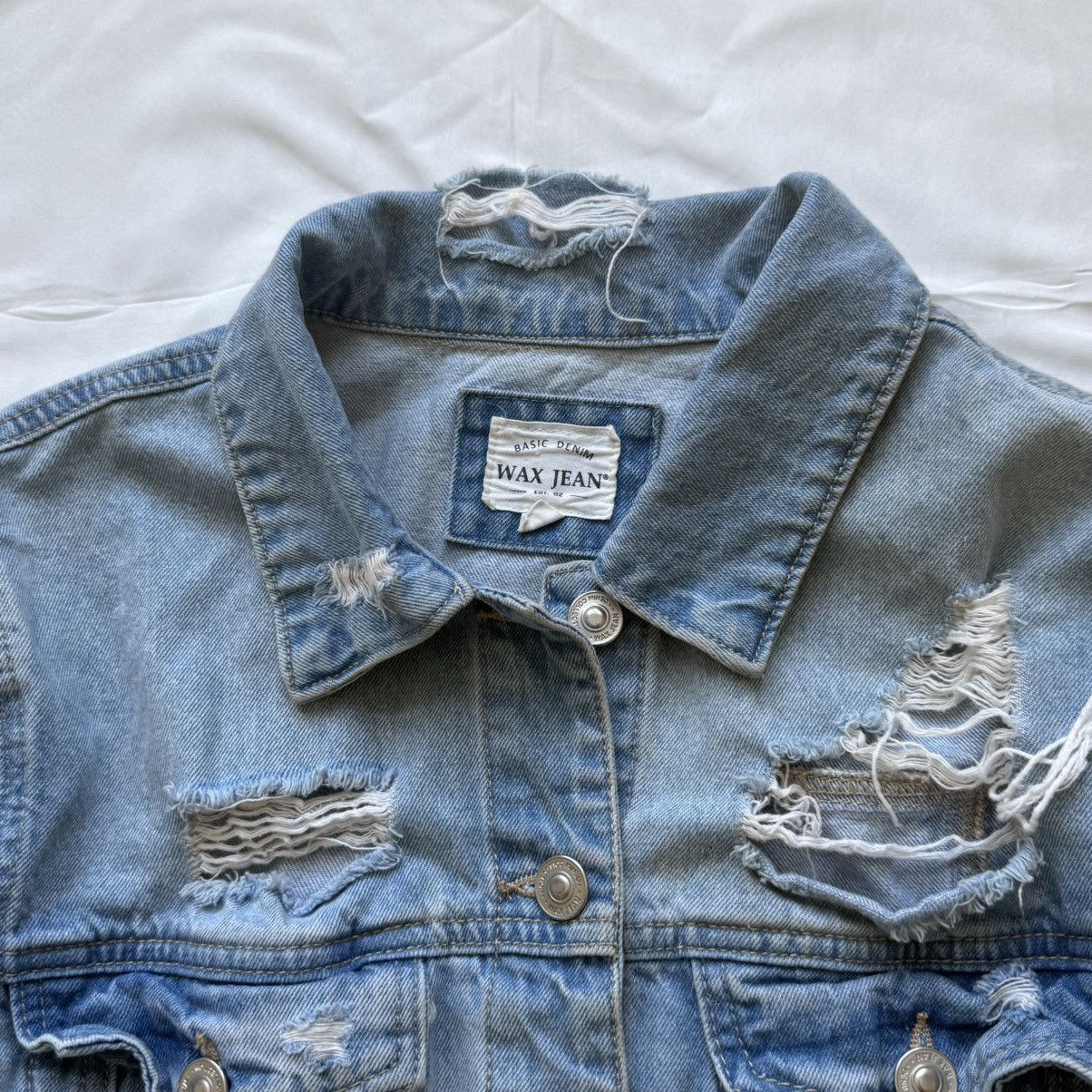 Other Wax Jean Blue Distressed Denim Jacket – Size L – 100% Cotton Size L / US 10 / IT 46 - 4 Thumbnail
