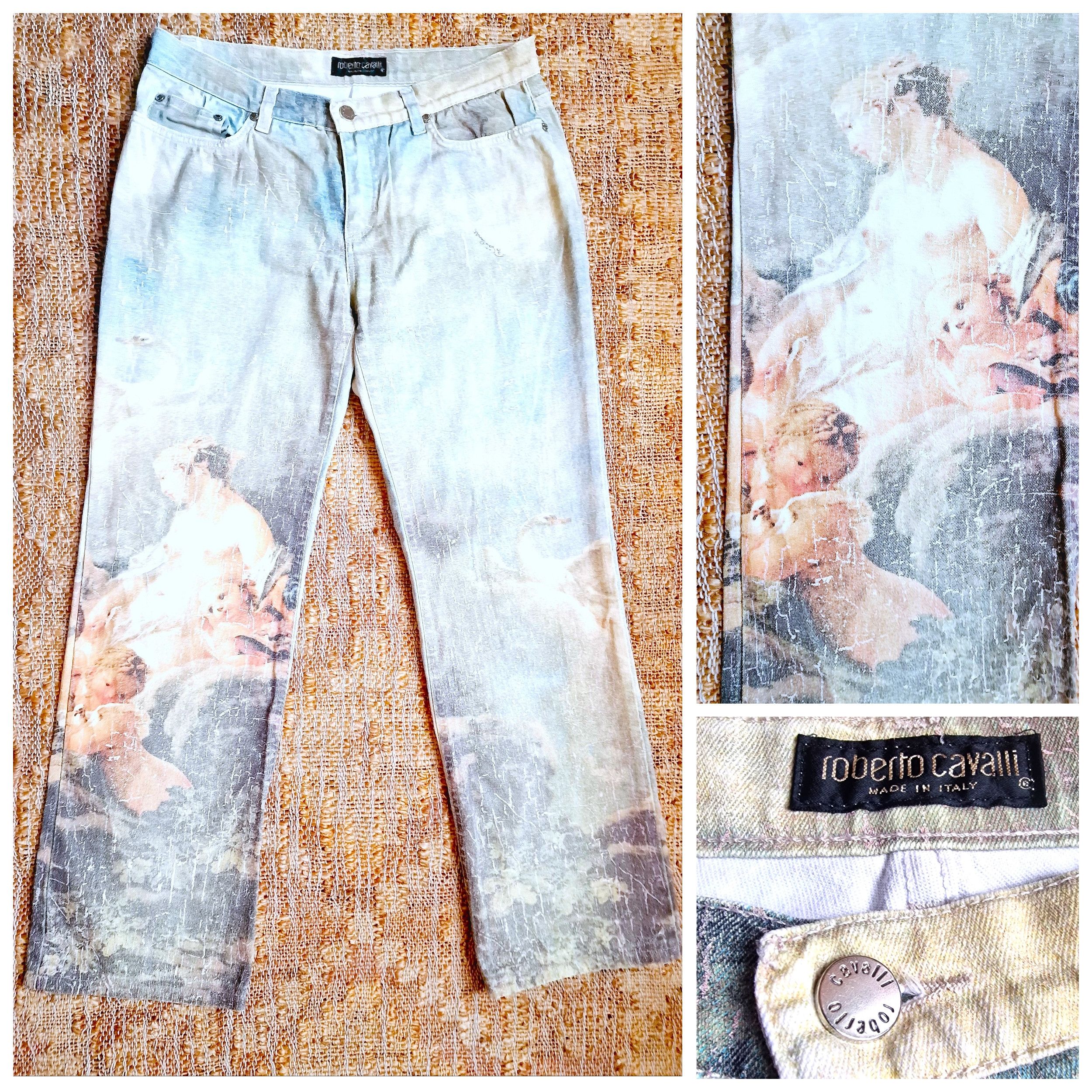 image of Roberto Cavalli Renaissance Painting Angel Men Medium Pants in Beige Cream (Size 33)