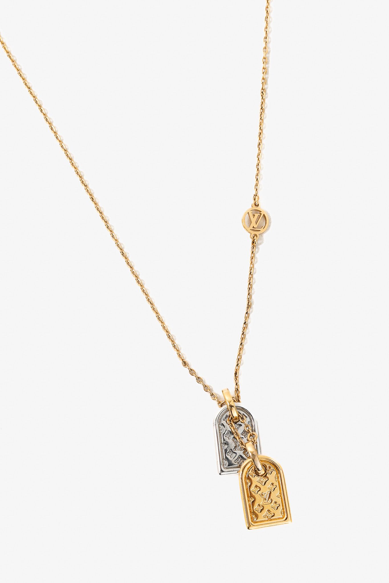 Louis Vuitton Nanogram Two-Tone Tag Chain Necklace