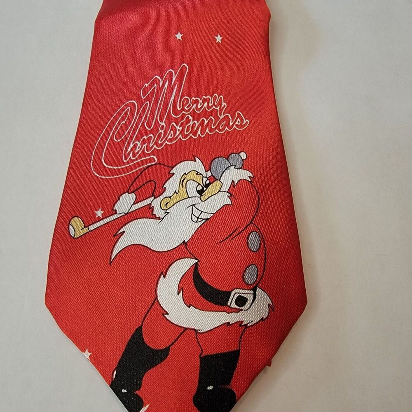 Other Funtyme Christmas Tie Golfing Santa Red w/ White Stars Size ONE SIZE - 1 Thumbnail