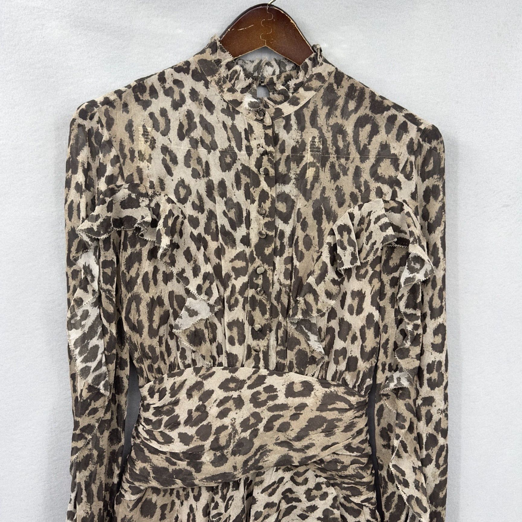 NICHOLAS NICHOLAS Leopard Print Dress Womens Small Short Mini Ruffle Silk Blend Lined Brown Casual Business Party 90s Theme Womens S Size S / US 4 / IT 40 - 2 Thumbnail
