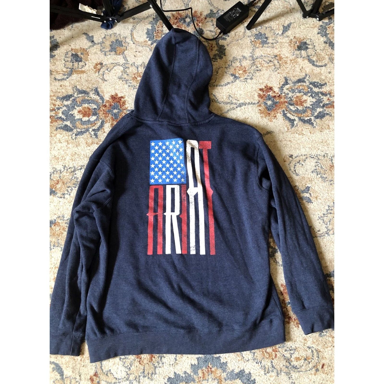 Ariat Ariat Hoodie Men XL Blue American Flag Workwear Outdoor Pullover Hooded Long Sleeve Solid Cotton Blend Fleece Size US XL / EU 56 / 4 - 8 Thumbnail