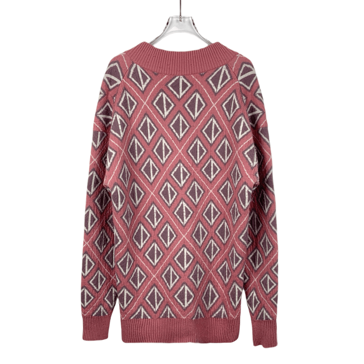 Dior Dior Pink Diamond-Pattern Wool V-Neck Knit (Size S) Size S / US 4 / IT 40 - 7 Thumbnail