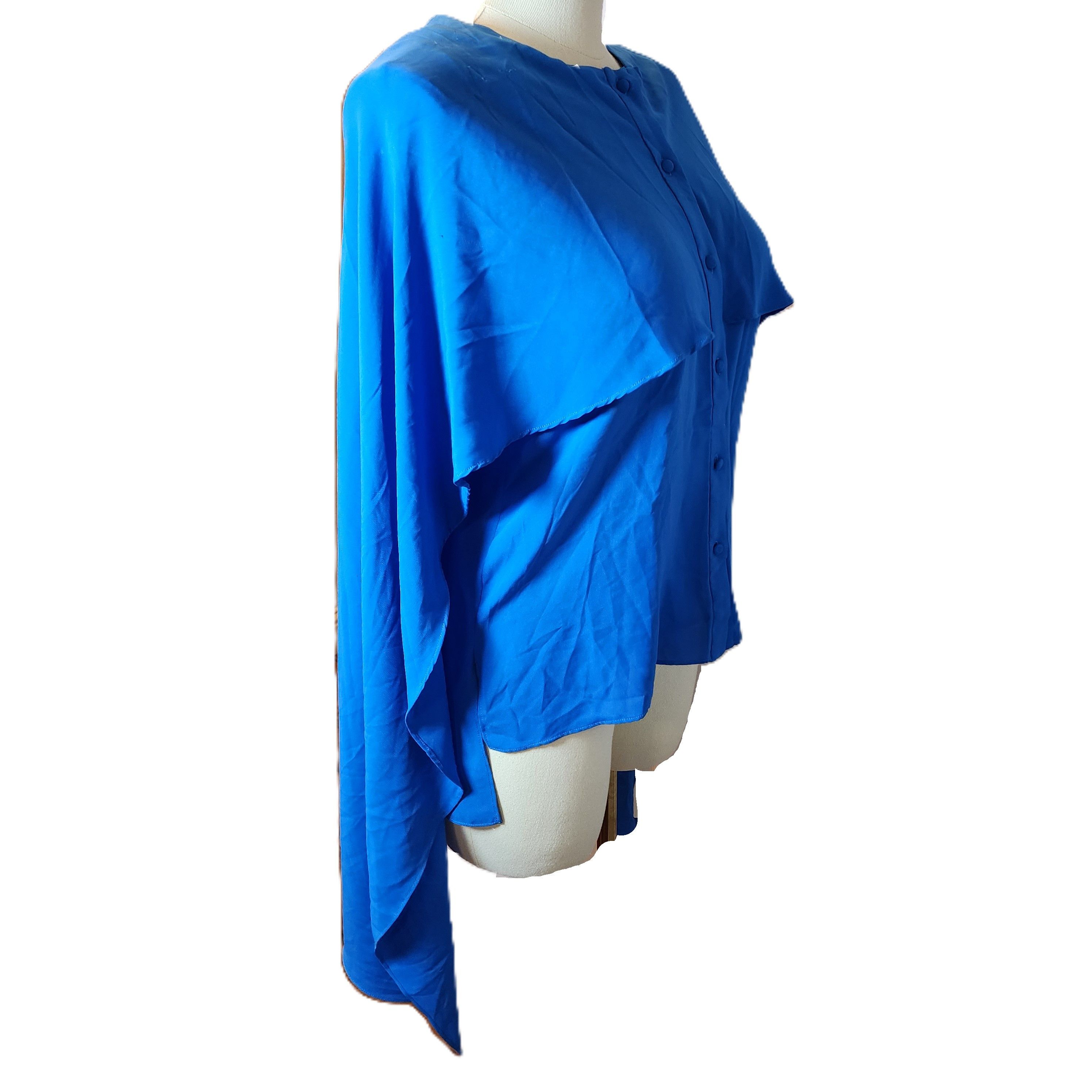 Prabal Gurung Blue Asymmetrical Button Down Blouse Draped Sleeve Size M / US 6-8 / IT 42-44 - 7 Thumbnail