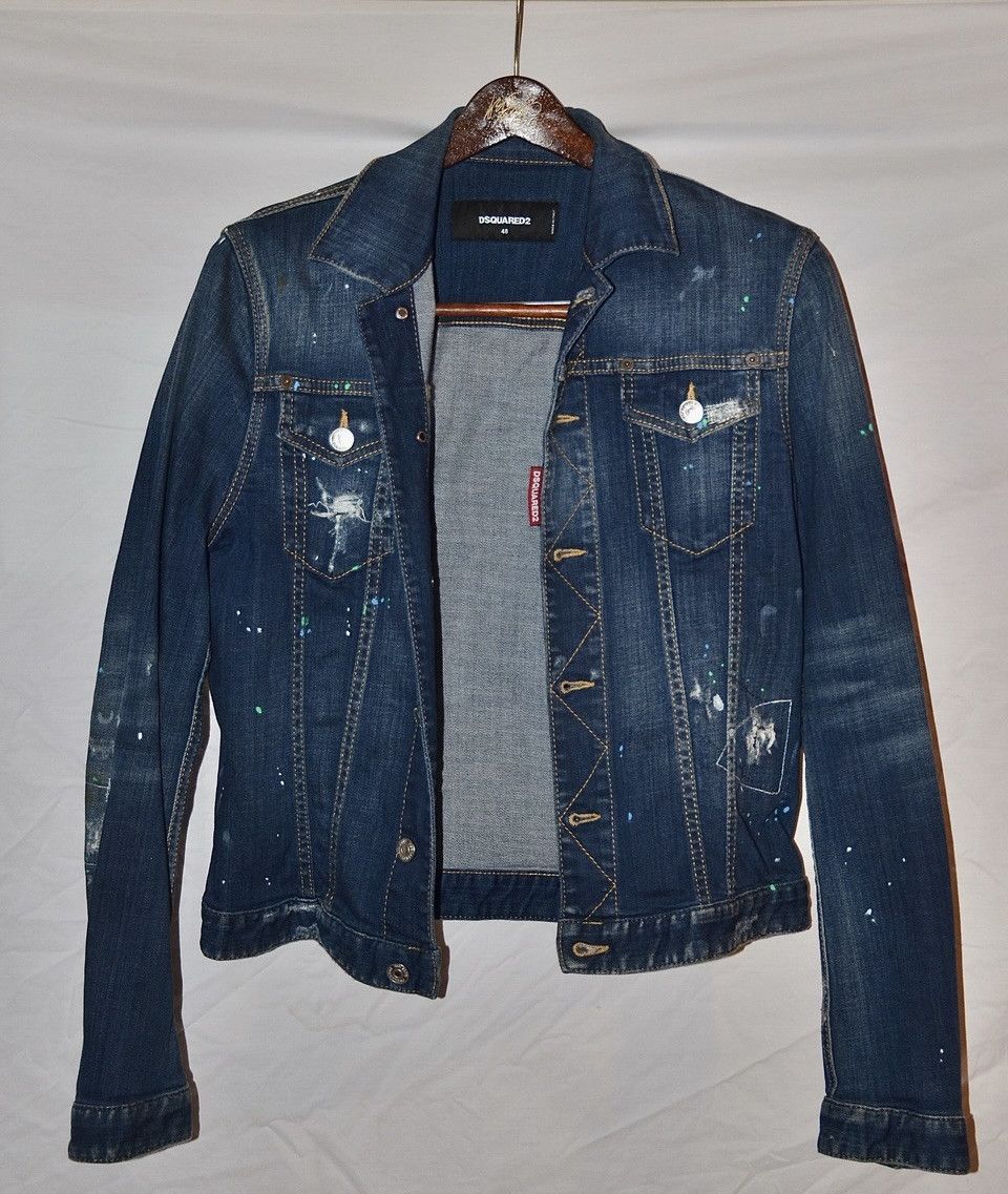 Dsquared2 DSQUARED2 Distressed Paint Splatter Denim Jacket 48 Slim Size US S / EU 44-46 / 1 - 1 Thumbnail