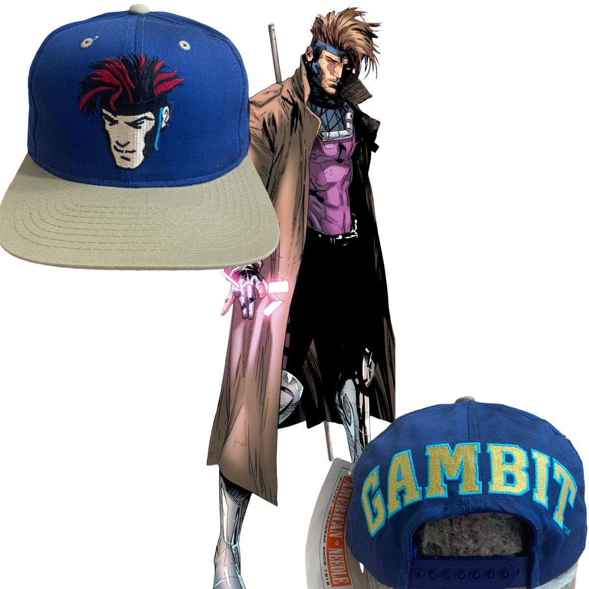 image of Gambit Blockhead American Needle Snapback Hat Vintage X-Men, Men's