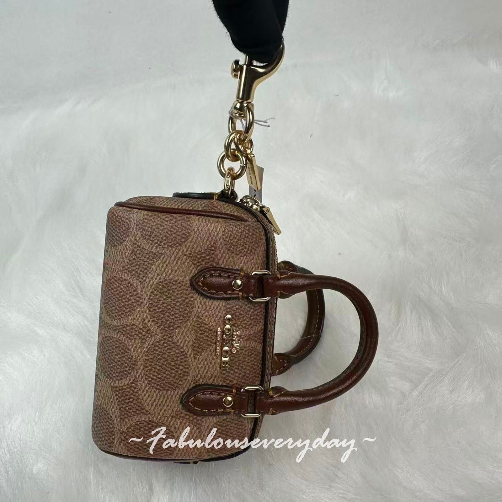 Coach Coach Mini Rowan Bag Charm Signature Canvas Silver/Brown/Tan Size ONE SIZE - 1 Thumbnail